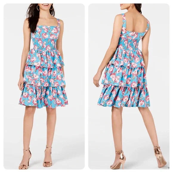 Betsey Johnson Vintage Rose Tiered Ruffle Dress Size 12 - Picture 1 of 8